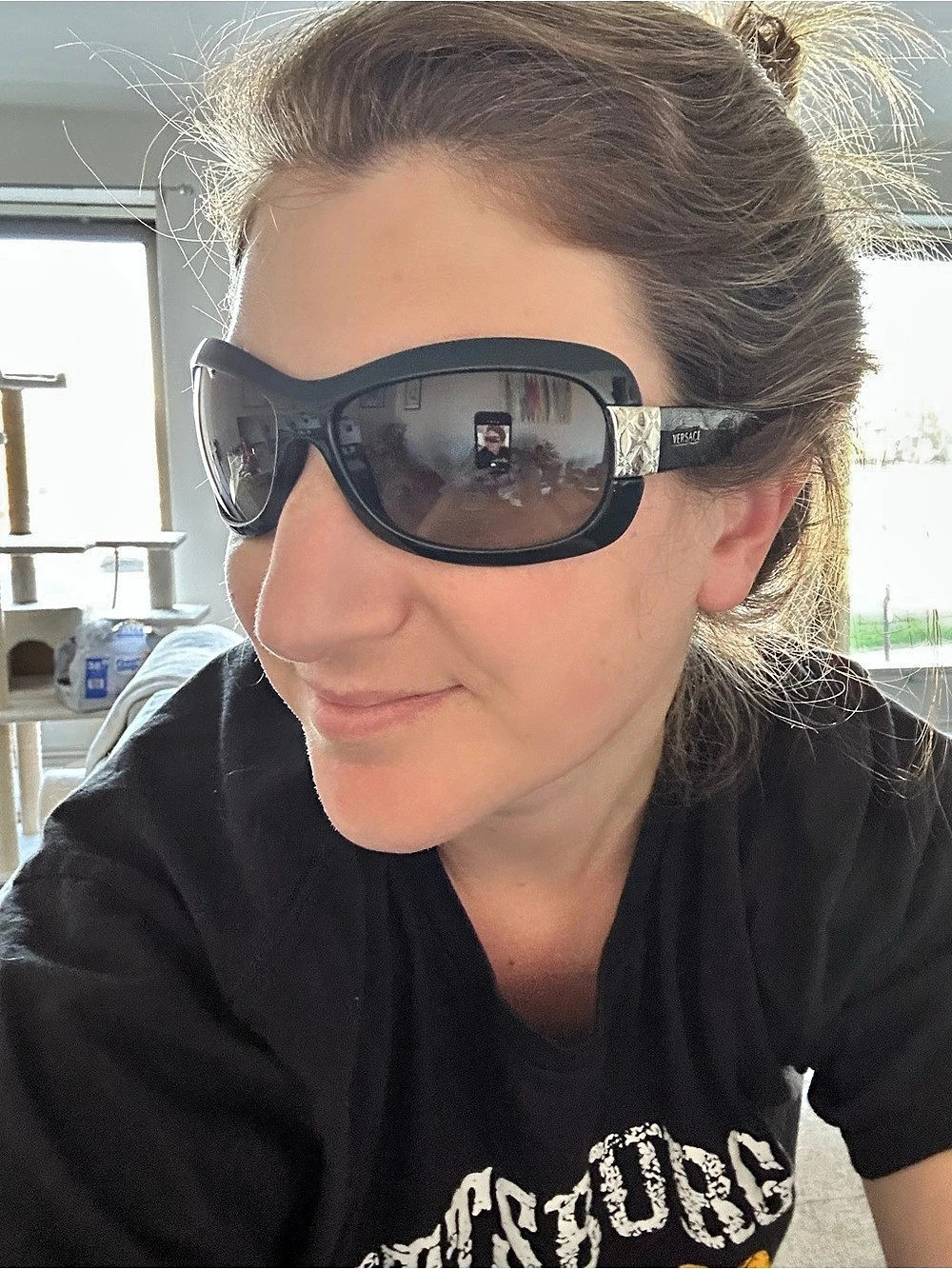 Versace Oversized Sunglasses in Black & Brown - Picture 3 of 7